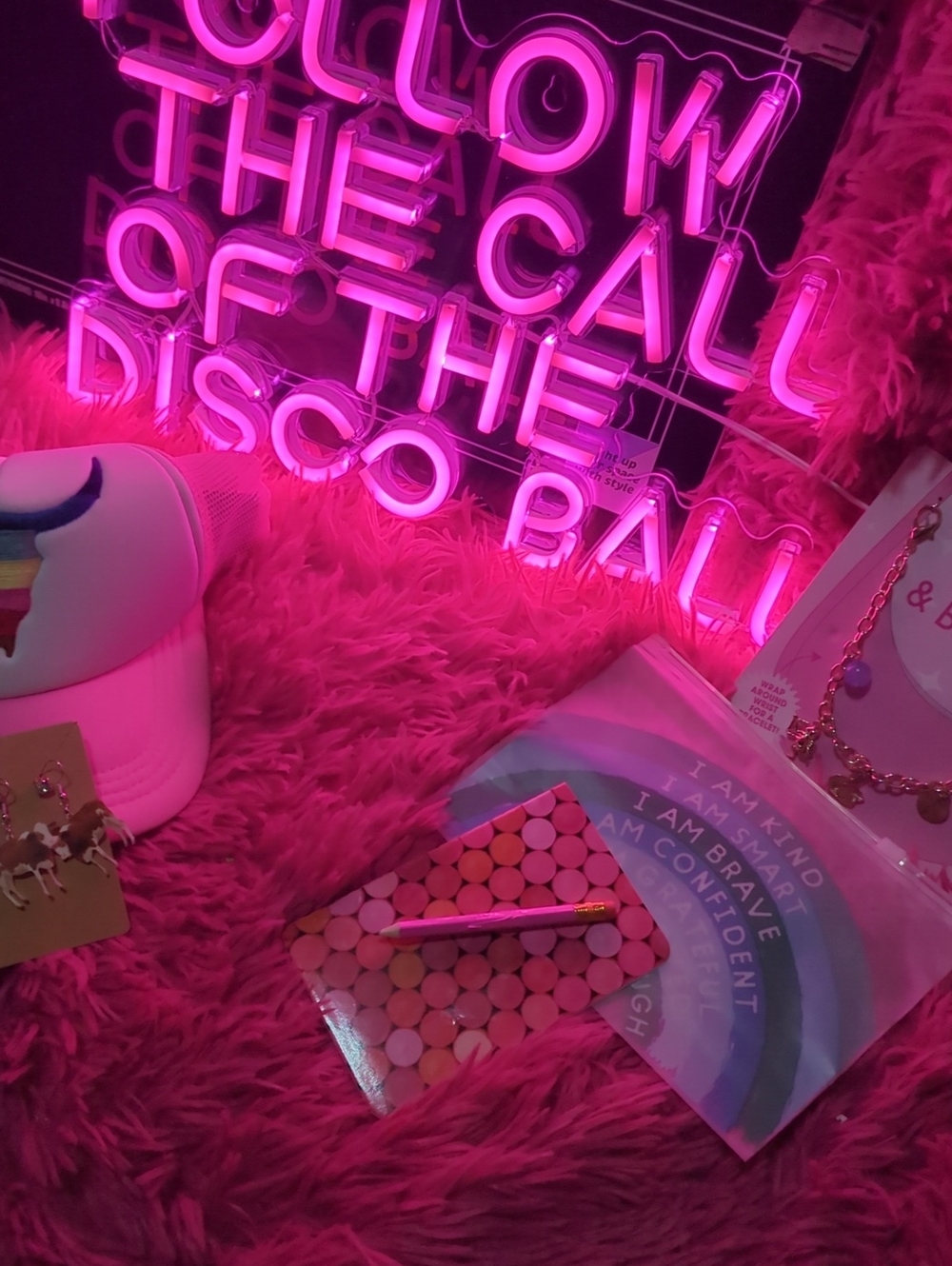 Neon Pink "Follow The Call Of The Disco Ball" LED Sign - Party Wall Decor